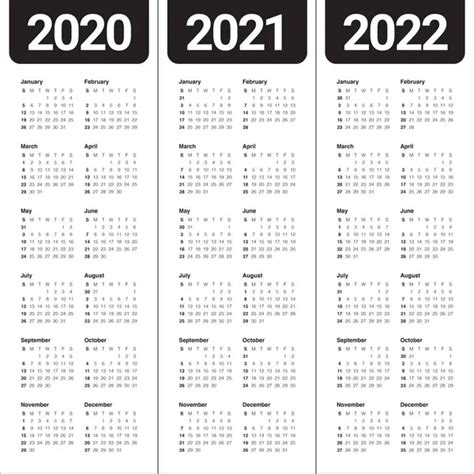 Year 2020 2021 2022 2023 2024 Calendar Vector Design Template ⬇ Stock