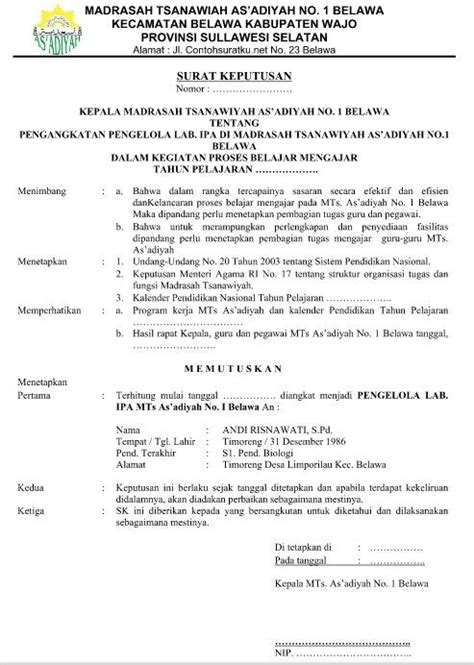 Berikut adalah contoh surat keputusan untuk pengurus gerakan pramuka di pangkalan baru. Contoh Sk Pengangkatan Pengurus Madrasah - Guru Paud