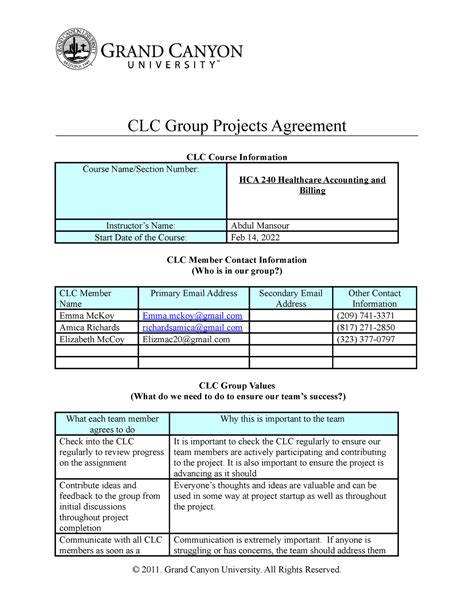 CLC Agreement CLC Group Projects Agreement CLC Course Information
