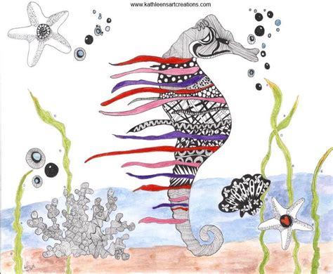 Whimsical Zentangle® Inspired Design Of A Seahorse Completed April