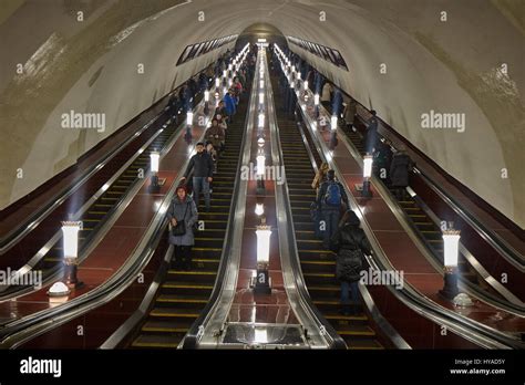 Moscow 10 January 2017 People On The Escalator At The Moscow Metro
