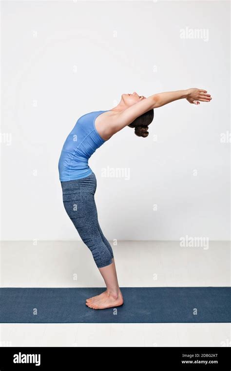 Beautiful Sporty Fit Woman Practices Sivananmda Yoga Asana Anuvittasana