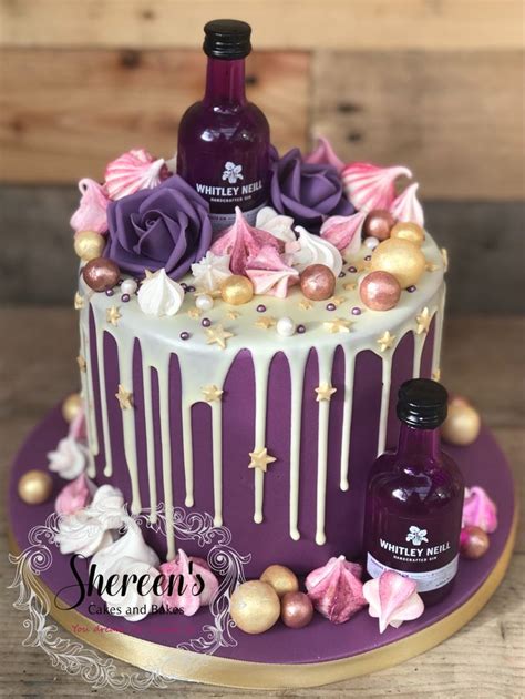 Purple Gin Drip Cake Gold Rose Gold Birthday Celebration Cake Lustre Balls Meringues Birthday