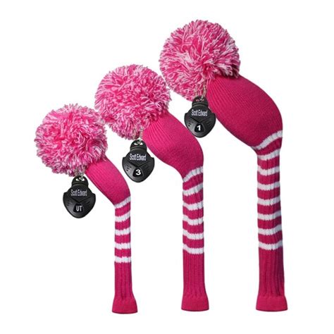 Rose Color Ladies Knit Golf Headcover Set Of 3 For Driver460cc