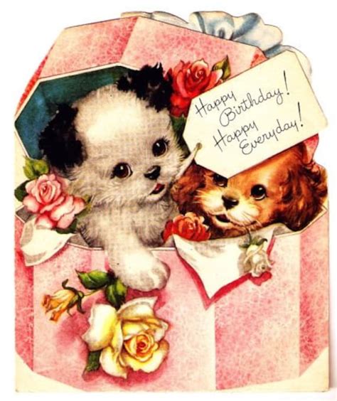 Vintage Birthday Card Puppy Dogs