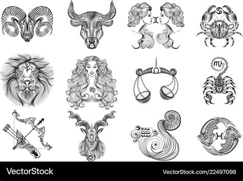 12 Signs Zodiac Tattoos Royalty Free Vector Image