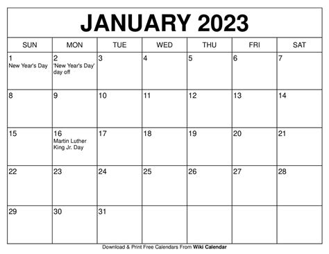 Free Blank January 2023 Calendar Template Sports Rmb