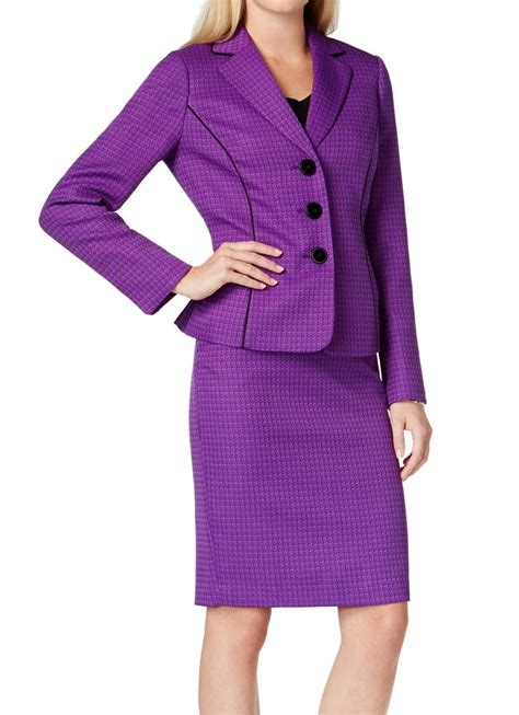 Le Suit Le Suit New Purple Black Women S Size 4 Pipe Trim Skirt Suit Set