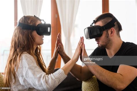 Young Couple Playing Game With New Trends Technology High Res Stock