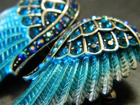 Sky Blue Angel Wings Brooch Pin Silver Brushed Pewter And Blue Etsy