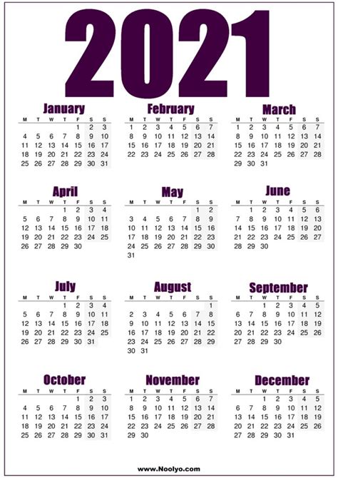 United States Calendar 2021