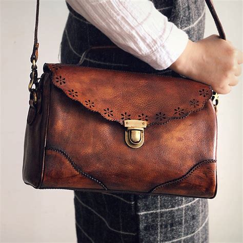 Retro Hollow Out Genuine Cow Leather Shoulder Hasp Vintage Womens Real