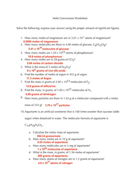 Mole Ratios And Mole To Mole Conversions Worksheet Answers