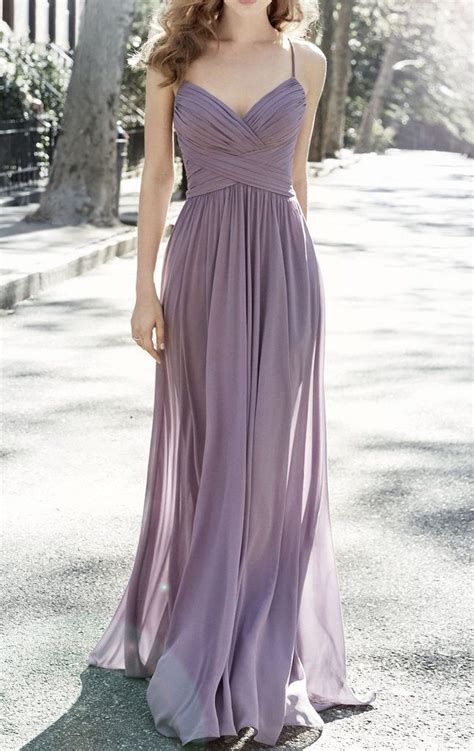 Macloth Spaghetti Straps V Neck Long Bridesmaid Dress Vintage Dusty