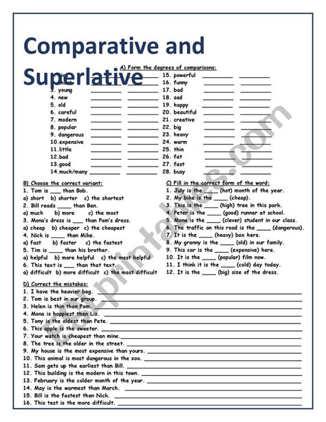 comparative and superlative adjectives esl worksheet by marcela kashima