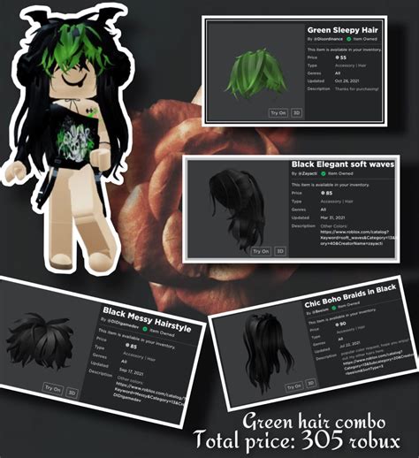 Green And Black Hair Combo For Roblox Roblox Roblox Animation Cool