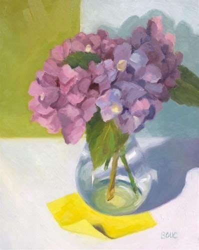 Daily Paintworks Hydrangeas With Post It Note Original Fine Art