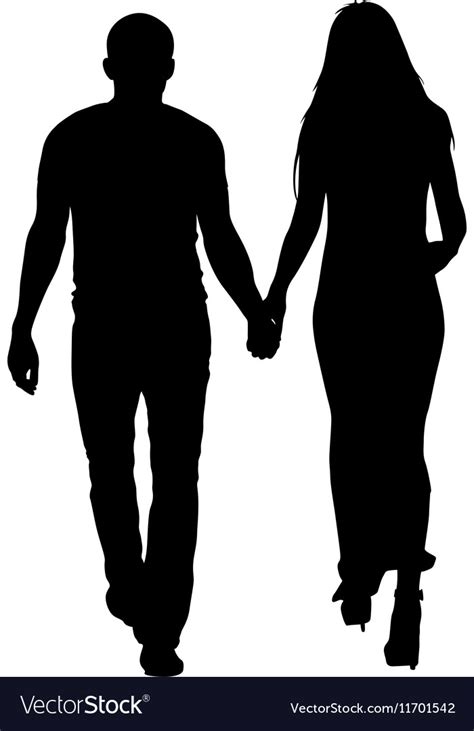 Silhouette Man And Woman Walking Hand In Hand Vector Image