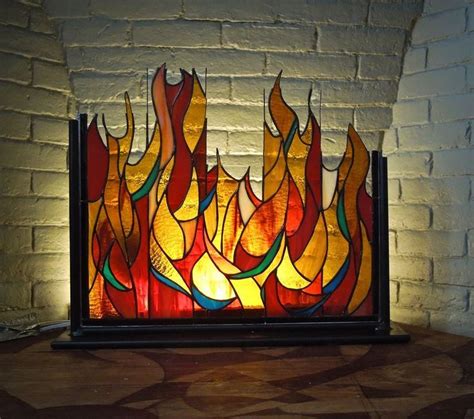 Illuminated Stained Glass Fire Screen The Illusion Without The Mess Or The Worries Glass