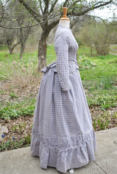 Victorian Plaid Cotton Bustle Dress 2 Piece Summer Walking Etsy