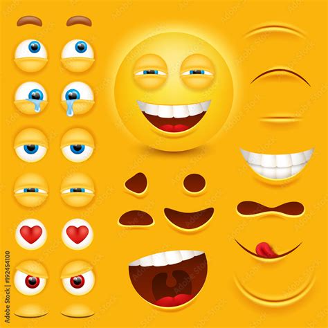 Cartoon Yellow 3d Smiley Face Vector Character Creation Constructor