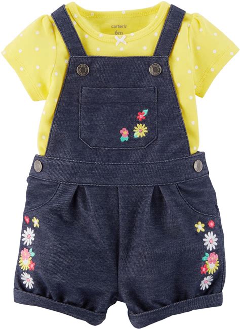 Carters Baby Girls 2 Piece Bodysuit And Embroidered Shortalls Set 12