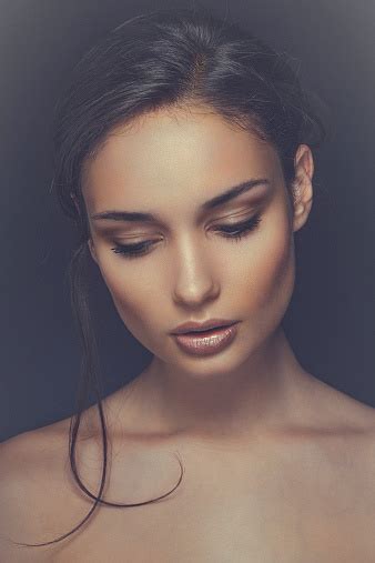 Closeup Beauty Portrait Of A Smiling Beautiful Brunette Woman Stock