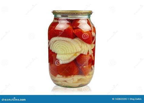 Glass Jar With Home Canned Tomatoes On White Background Stock Image