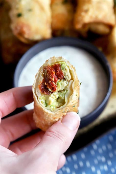 Avocado Sundried Tomato Egg Rolls With Creamy Ranch Dipping Sauce