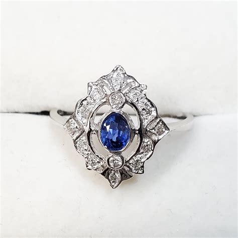 14k White Gold Natural Blue Sapphire 033ct And Diamond 014ct Ring