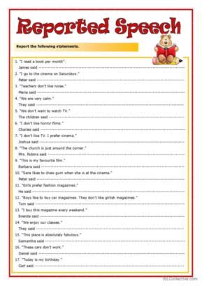 Reported Speech Indirect Speech English Esl Worksheets Hot Sex Picture