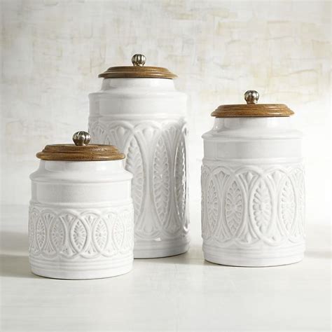 Farmlyn creek 3 pack white ceramic kitchen canisters with bamboo lids, for seasoning & snacks (3 sizes) farmlyn creek. Ivory Farmhouse Canister Set from Pier 1 Imports # ...