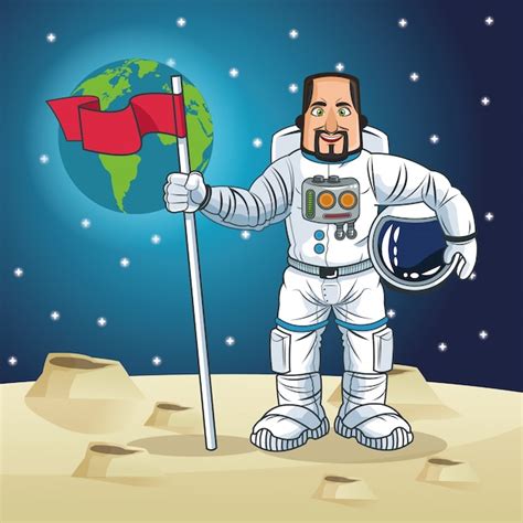Astronauta De Dibujos Animados De Espacio Descargar Vectores Premium