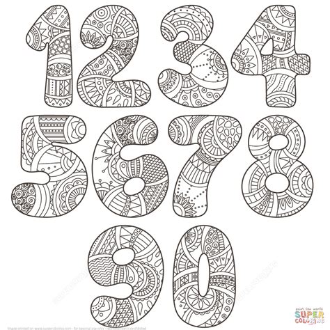 Desenho De Números Zentangle Conjunto De 0 A 9 Para Colorir Desenhos