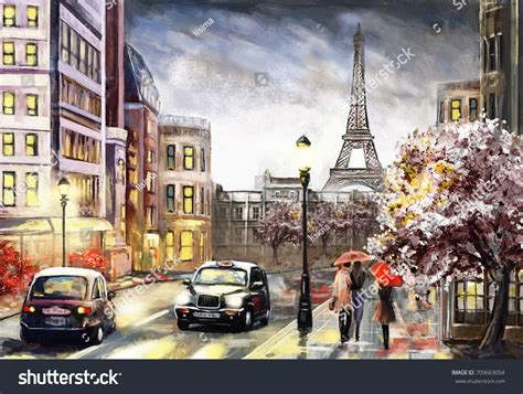 Oil Painting On Canvas Street View Of Paris Artwork Eiffel Tower