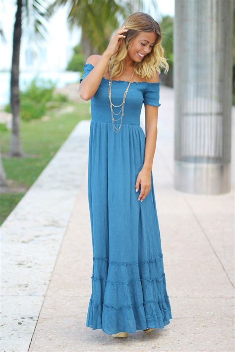 Blue Off Shoulder Maxi Dress Pretty Dresses Maxi Dress Saved By