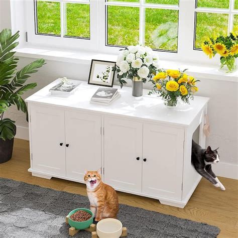 Wiawg Cat Litter Box Enclosure For 2 Cats Modern Hidden Litter Box Furniture Indoor Cat