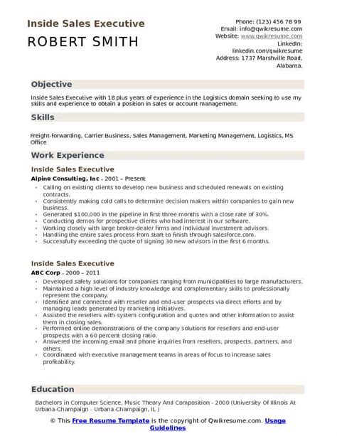 We hope this post sales executive resume pdf inspired you and help you what you are looking for. Inside Sales Executive Resume Samples | QwikResume
