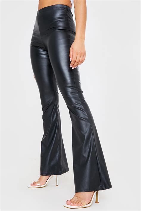 Black Faux Leather High Waisted Flared Trousers In The Style