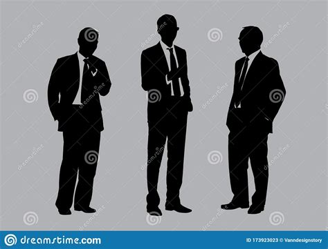 The Silhouette Of A Group Of Three Business People Showing On A Gray ...