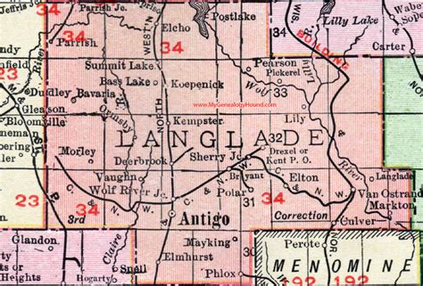Langlade County Wisconsin Map 1912 Antigo Elton Bryant Deerbrook