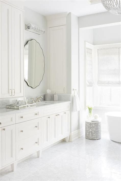 How to update a medicine cabinet to look like worn wood with no sanding or staining. Gray and White Master Bathroom with Side Medicine Cabinets ...