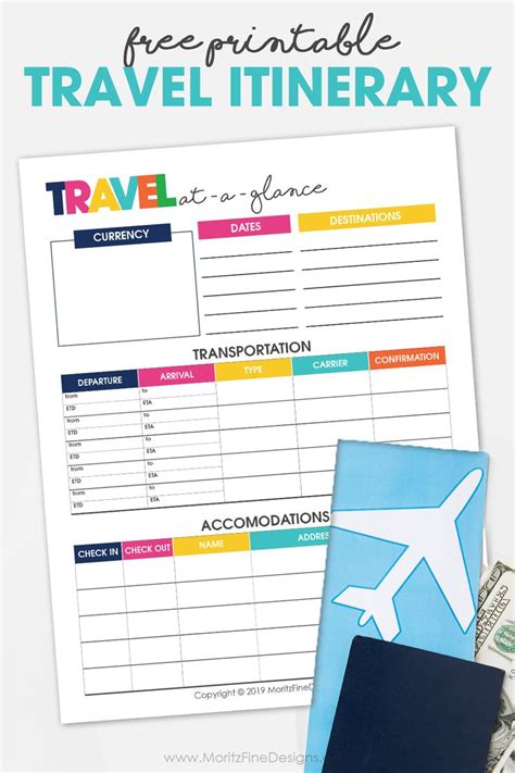 printable travel itinerary planner  printable vacation organizer