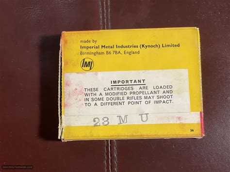 Full 5 round box of cordite loaded Kynoch Ammunition for 450 Nitro