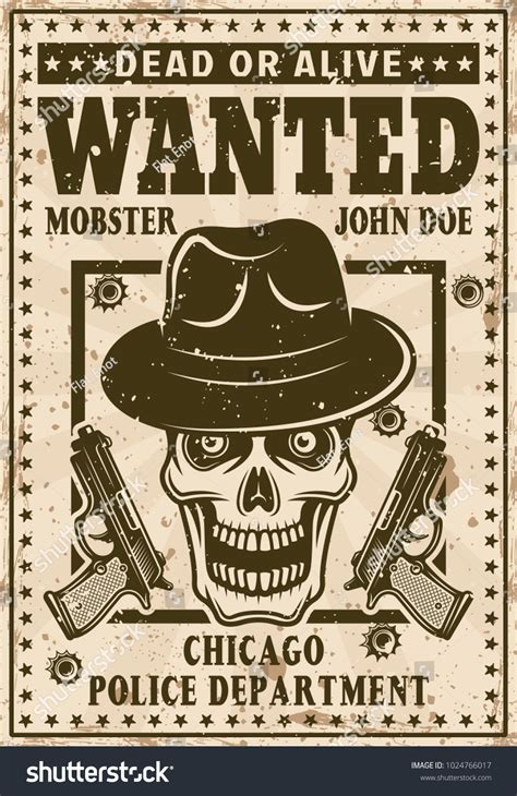 Mafia Wanted Poster Vintage Style Mobster เวกเตอรสตอก ปลอดคาลขสทธ