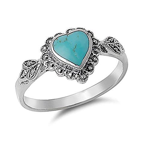 Sterling Silver Wedding Engagement Ring Turquoise Vintage Style Heart