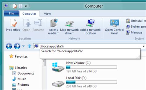 How do i shortcut c:\users\<user>\appdata\local ? Access Windows 7 Local Settings Folder