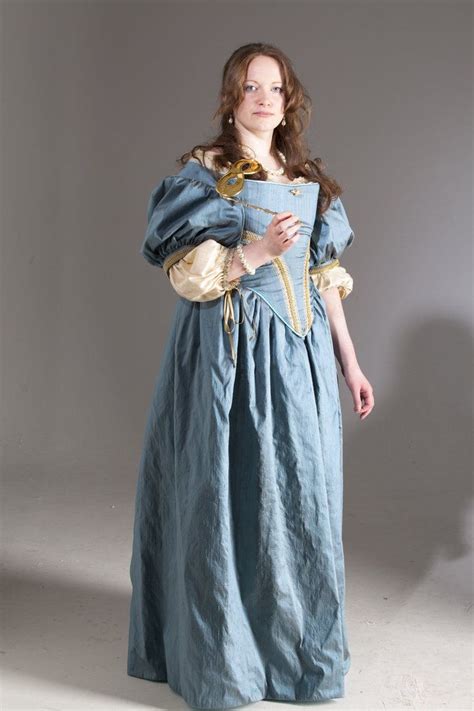 17th Century Restoration Gown Complete With Chemise Hip Roll Boned