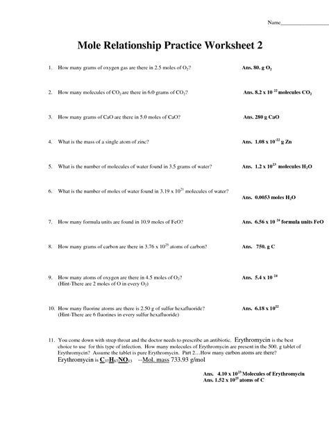 The first step is to determine the molecular weight (or molecular mass) of the compound you're dealing with. 12 Best Images of Chemistry Mole Practice Worksheet - Mole ...