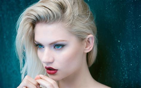 Wallpaper Face Women Model Blonde Blue Eyes Dress Red Lipstick Fashion Hair Martina